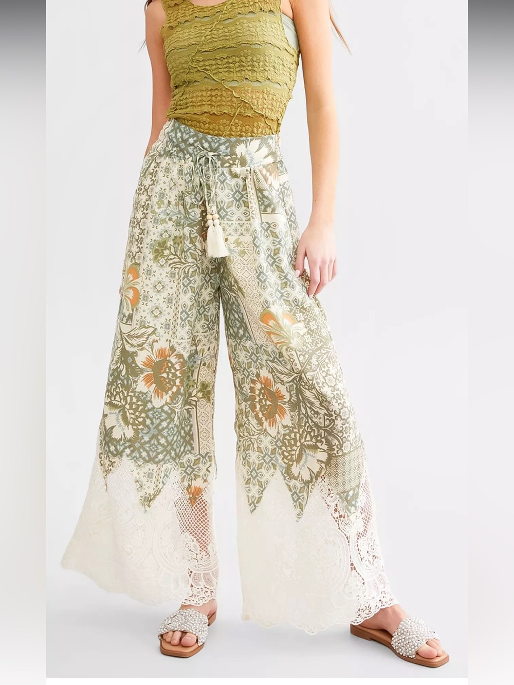 Miss Me Floral Crochet Beach Pant Vacation Boho free spirit Gypsy Hippie,XS
